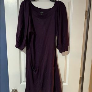 Plum puff sleeve sweater dress